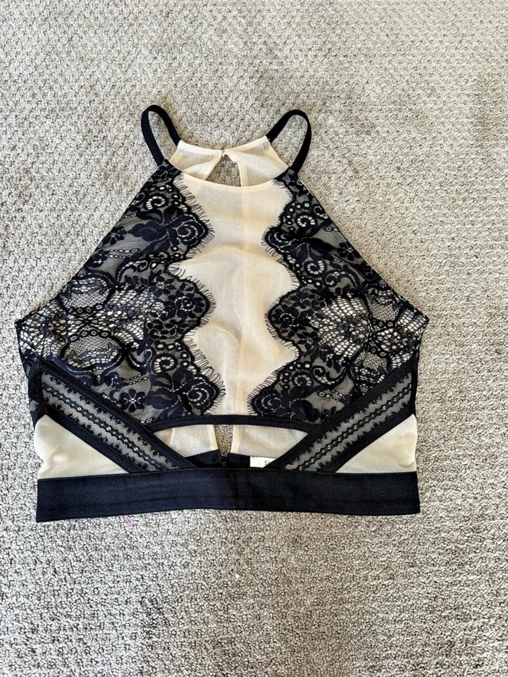 San Joy Lace Cami Top Black Ivory Y2K Strappy Bustier Approx Small